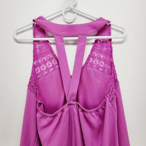 GB Mini Dress Womens Lace Yoke Sleeveless Medium Pink Polyester - Picture 4 of 12